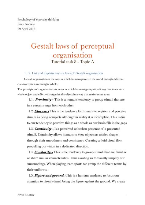 Gestalt Laws Of Perceptual Organisation Psychology Of Everyday