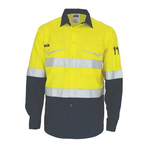 Dnc Workwear Two-tone Ripstop Cotton Long Sleeve Shirt With Reflective ...