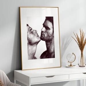 Romantic Look Gay Couple Nude Males Print Lgbtq Decor Erotic Queer Art Same Sex Gift Gay