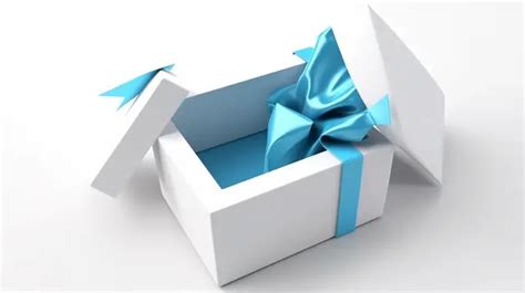 White Gift Box With A Blue Ribbon Background 3d Rendering Illustration