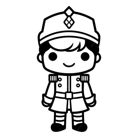 Kawaii Niño Lindo En Uniforme De Soldado Con Sombrero Y Uniforme