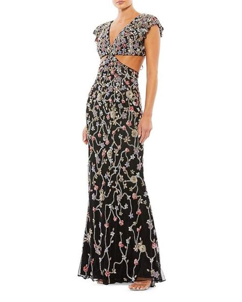 Mac Duggal Synthetic Ieena Beaded Cutout Gown In Black Lyst