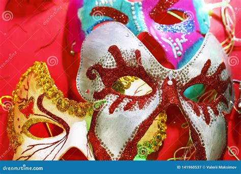 Colorful Carnival Masks Of Different Shapes And Sizes Stock Image