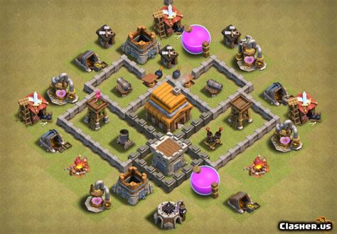 [Town Hall 4] TH4 War/Trophy base #83 - Central hall [With Link] [6 ...