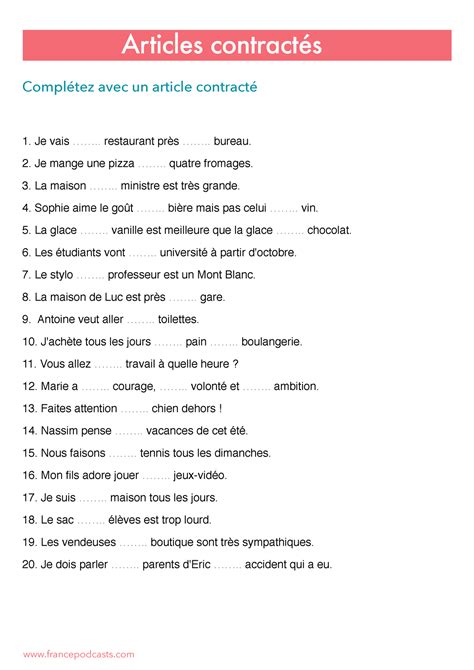 Articles contractés exercice et corrigé Complétez avec un article