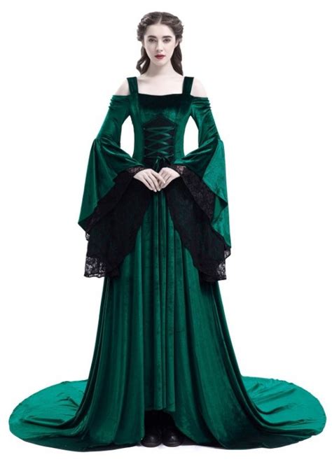 Green Off The Shoulder Renaissance Medieval Dress D2024 D Roseblooming