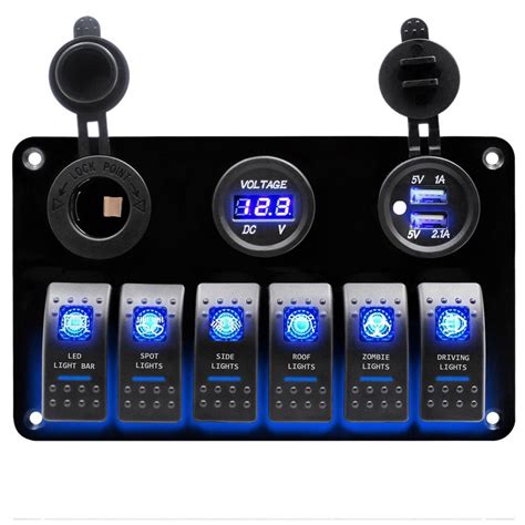 V V Universal Blue Led Car Switch Panel Gang On Off Switch Panel