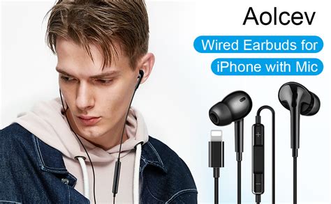 Aolcev Wired Earphones For Iphone In Ear Headphones Earbuds With Mic Noise Cancelling Wired