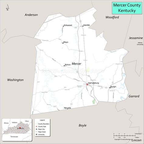 Map Of Mercer County Kentucky Where Is Located Cities Population