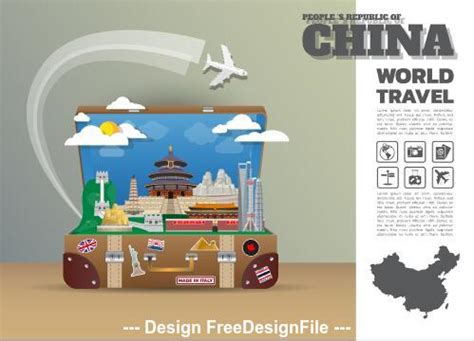 China travel cartoon illustration vector free download