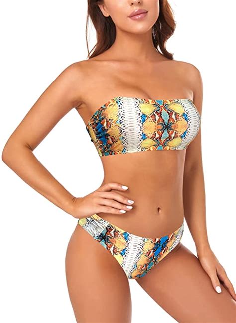 Women S Bathing Suit Lace Up Bandeau Bikini High Waist Two Piece WF