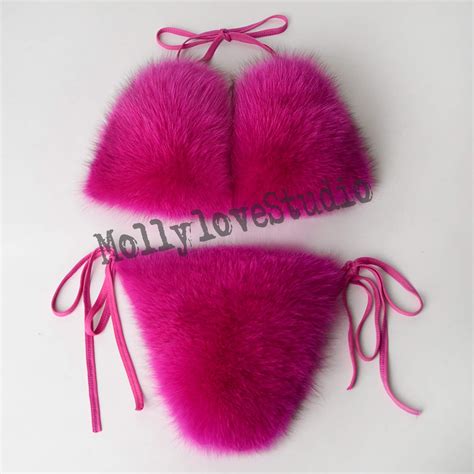 Colors Real Fox Fur Bikini Set Fluffy Bra Set For Women Etsy