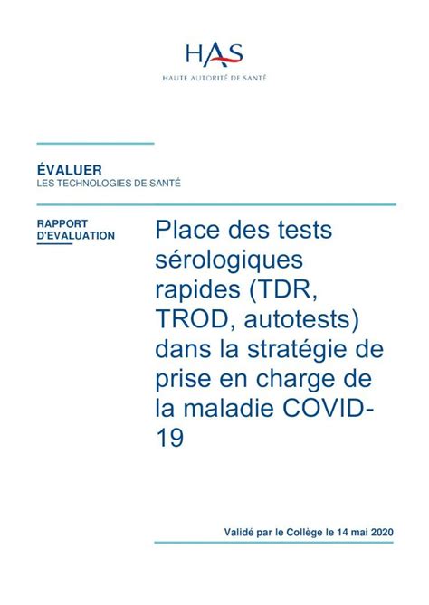 PDF Place des tests sérologiques rapides TDR TROD autotests