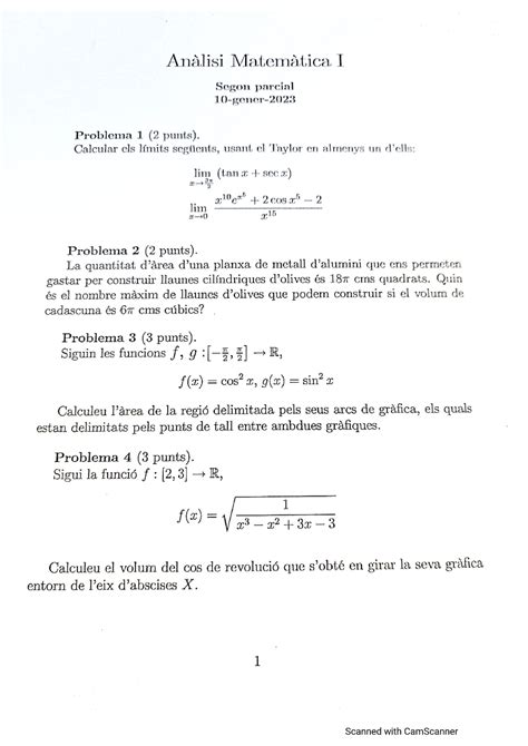 Segon Parcial Analisis Matematic I Anàlisi Matemàtica I Studocu