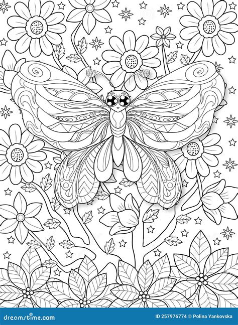 Butterflies Coloring Page For Adult Stock Illustration Illustration