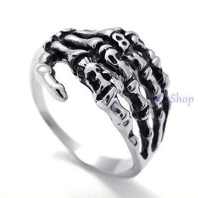 Men S Punk Gothic Rocker Biker Silver Stainless Steel Hand Skeleton