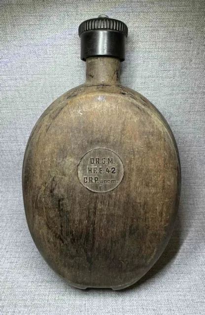 Military Rare Water Flask Ww2 Relic German Wood Antique Water Bottle