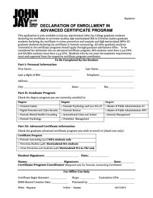 Fillable Online Inside Jjay Cuny DECLARATION OF ENROLLMENT IN ADVANCED