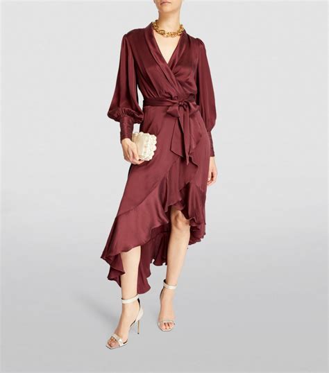 Womens Zimmermann Burgundy Silk Wrap Midi Dress Harrods Uk