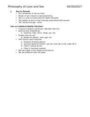 Philosophy Of Love And Sex PSU FINAL EXAM REVIEW Philosophy Of Love And Sex Sex As