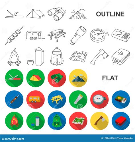Riposi Nelle Icone Piane Di Campeggio Nella Raccolta Dell Insieme Per