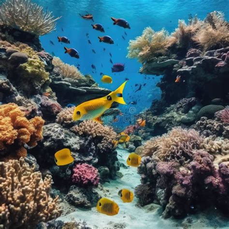 Vibrant Underwater Coral Reef Teeming With Tropical Fish Stock Image