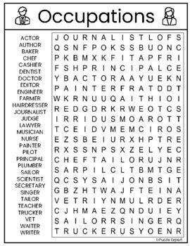 Occupations Word Search Puzzle And Social Activity English Lessons