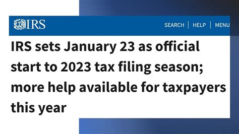 Irs Sets January 23 As Official Start To 2023 Tax Filing Season Youtube