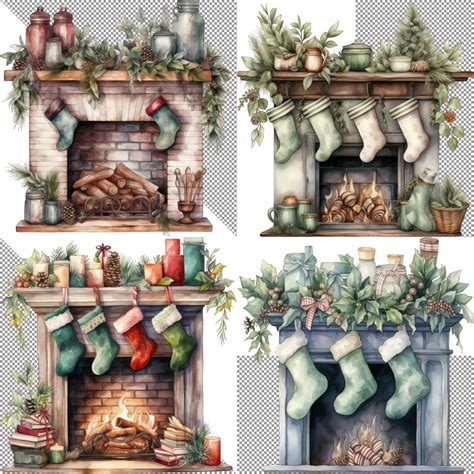 Christmas Mantel With Stockings Png Christmas Clipart Art For Above