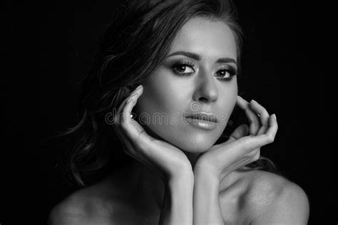 Tanned Brunette Woman With Creative Makeup Posing At Studio With Stock Photo Image Of Portrait