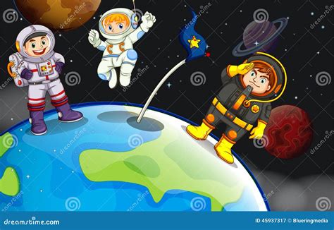 Um Grupo De Astronautas No Outerspace Ilustração do Vetor Ilustração