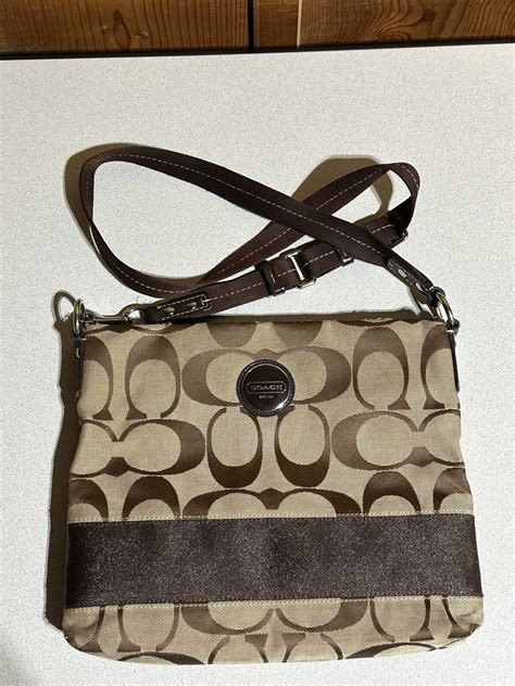 Coach Signature Brown Tan Stripe Crossbody Gem