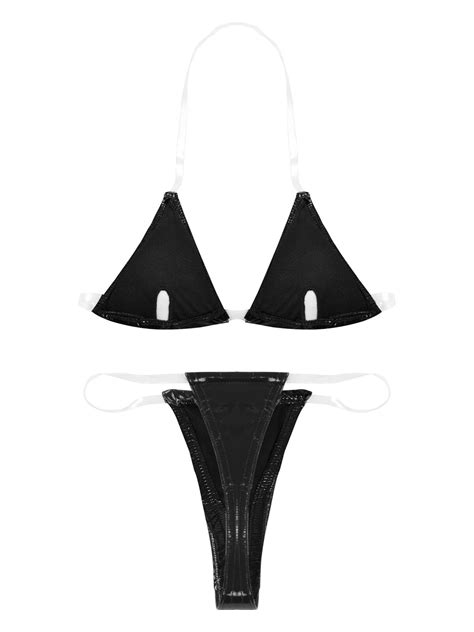 Sexy Women Invisible Straps Halter Bra Tops Thong Micro Bikini Set