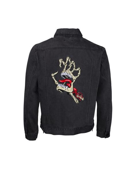 Santa Cruz Giacca Vintage Bone Hand Denim Jacket Black Washed Denim