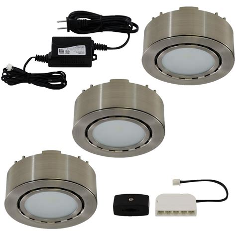 Liteline Led Mini Puck Light Fixture Kit Matte Nickel 3 Lights