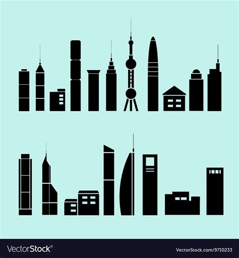 Different shapes of buildings icons flat style Vector Image