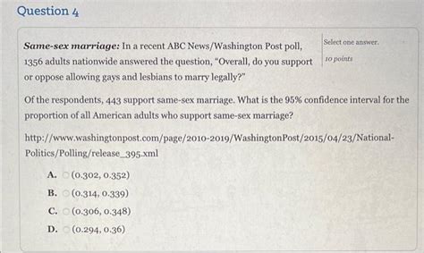 Solved Same Sex Marriage In A Recent Abc News Washington