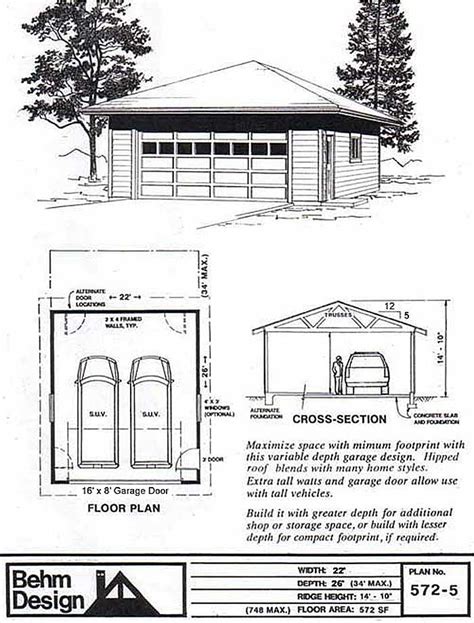 Car Suv Sized Hipped Roof Garage Plan X By Behm