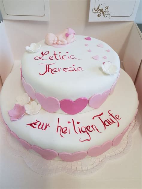 Tauftorte Mädchen Herzen mit Fondant rosa Christening Cake Girl