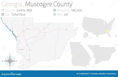 Map of Muscogee County in Georgia Stock Vector - Illustration of gray ...