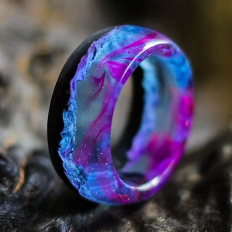 Glow In The Dark Wooden Ring With Blue Glow Glow Ring Blue Glow Ring