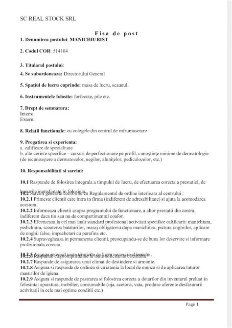 PDF Fisa De Post Manichiurist DOKUMEN TIPS