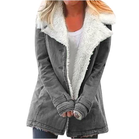 Fanxing Sherpa Jackets For Women Faux Fur Lined Coat Notch Collar