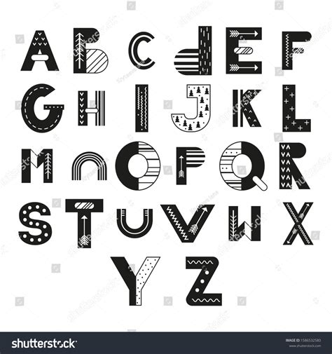 Scandinavian Monochrome Alphabet Kids Cartoon Hand 库存插图 1586532580