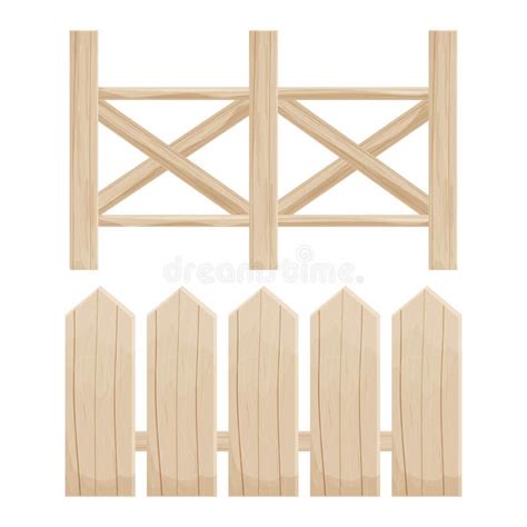 Elegant Wooden Fence In Light Colours Set Isolated On White Background