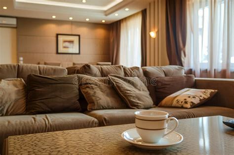 Luxurious Living Room Interior in Beige and Brown Colors Stock Image ...