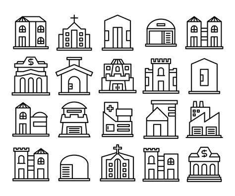 Building Line Icons Set 7008337 Vector Art At Vecteezy