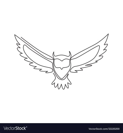 Single Continuous Line Drawing Luxury Owl Bird Vector Image