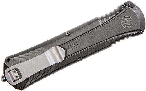 Smith And Wesson Mpotf10g Otf Assisted Knife 3 5 Black Double Edge Blade Gray Aluminum Handles