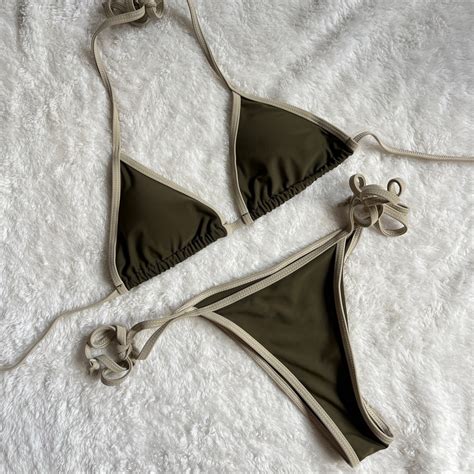 Green Triangle Bikini Women S Fashion Swimwear Bikinis Swimsuits On Carousell